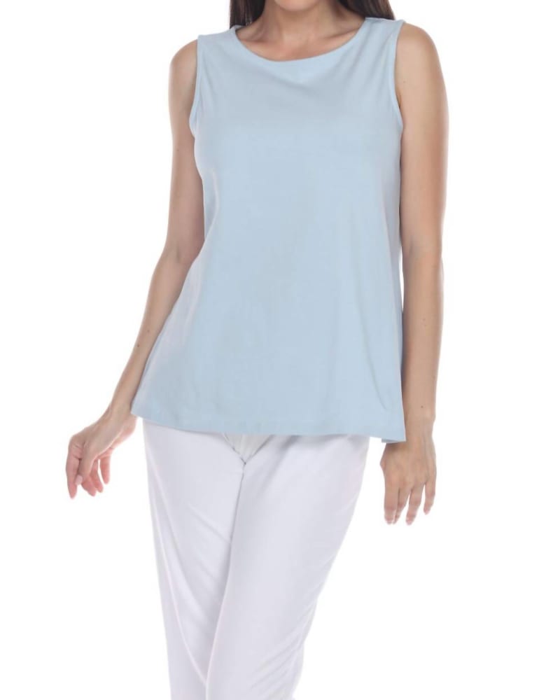 Front of a model wearing a size 2X Everyday Tank Top in Cloud Blue in Cloud Blue by Neon Buddha. | dia_product_style_image_id:336533